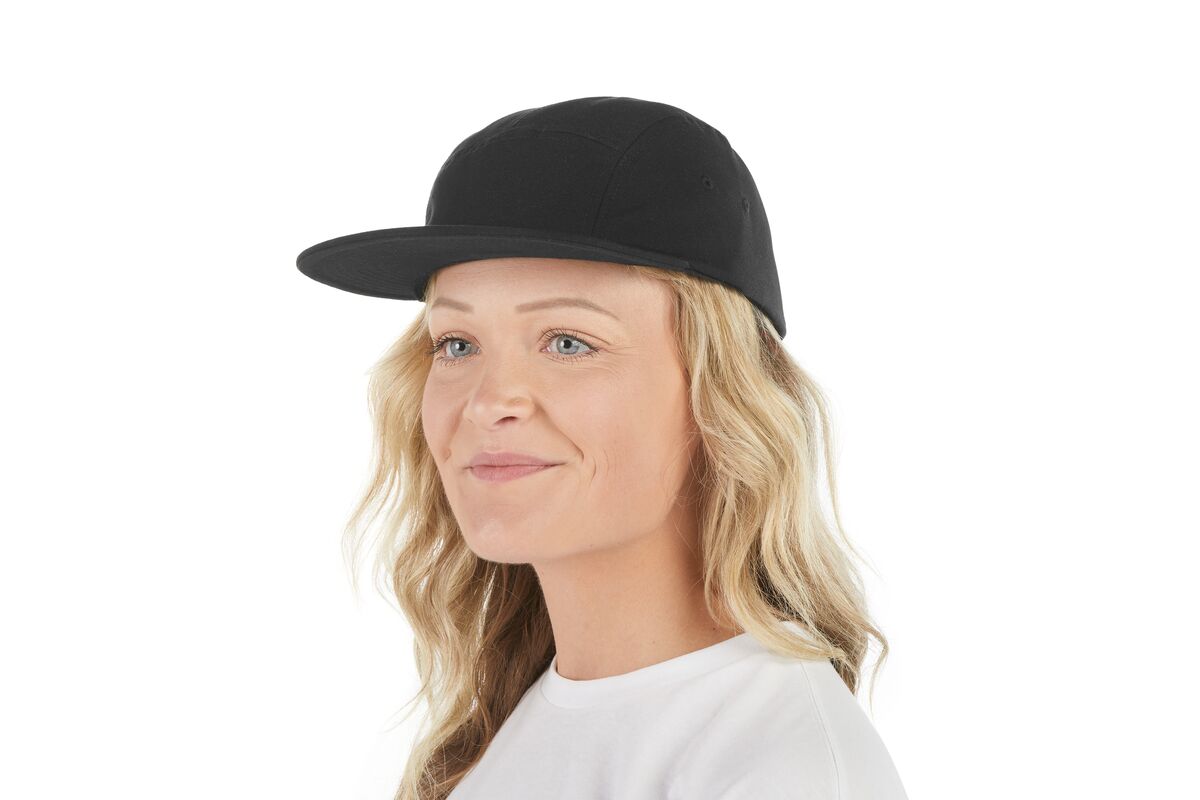 recycled-poly-flat-brim-5-panel-hat-i8 WebPDP-HAT003002_Recycled_Poly_Flat_Brim_5Panel_Hat_Black_Studio_Harper_Studios_0723_Front_2__HAT003002OS.jpg