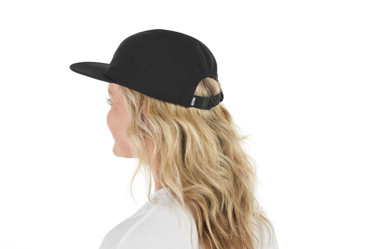 recycled-poly-flat-brim-5-panel-hat-i8 WebPDP-HAT003002_Recycled_Poly_Flat_Brim_5Panel_Hat_Black_Studio_Harper_Studios_0723_Side_2__HAT003002OS.jpg