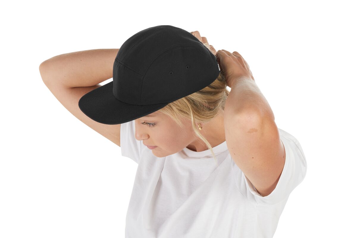 recycled-poly-flat-brim-5-panel-hat-i8 WebPDP-HAT003002_Recycled_Poly_Flat_Brim_5Panel_Hat_Black_Studio_Harper_Studios_0723_Side_4__HAT003002OS.jpg
